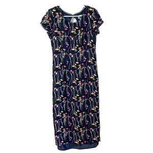 Vtg 90s Robbie Bee Womens Black Pink Midi Dress 12 Floral Short Sleeve Pencil